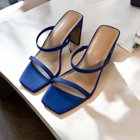 The Drop Women's Blue Square Toe Heeled Sandals Sz 9.5 Chic Summer Bold Comfy - Picture 5 of 5